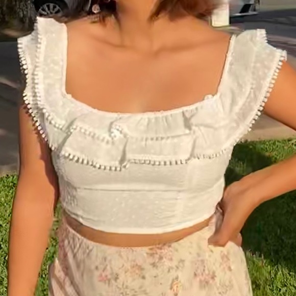 White Ruffled Crop Top - Picture 2 of 2